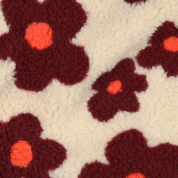 Tissu sherpa - Fleurs beige et bordeaux