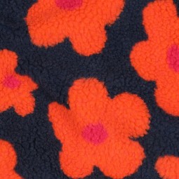 Tissu sherpa - Fleurs bleu marine et corail