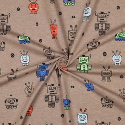 Tissu jersey - Robot taupe