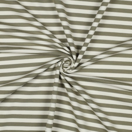 Tissu sweat french terry - Rayures Vert mousse blanc