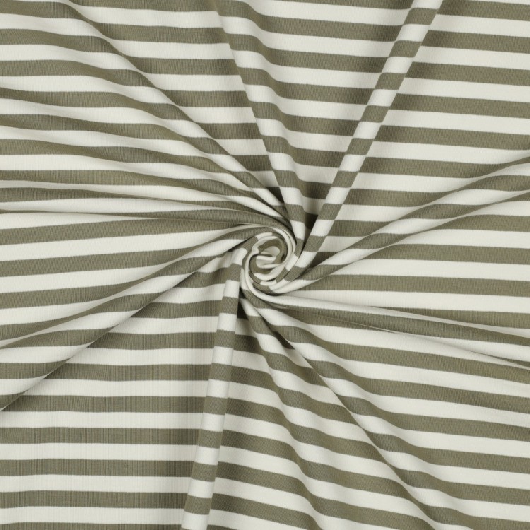 Tissu sweat french terry - Rayures Vert mousse blanc