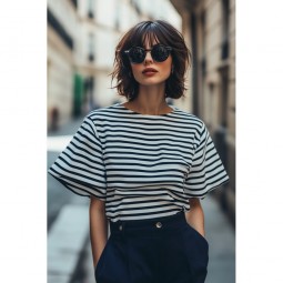 Tissu sweat french terry - Rayures marine