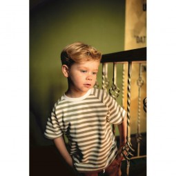 Tissu sweat french terry - Rayures marron clair