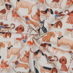 Tissu voile de coton - Chiens écru