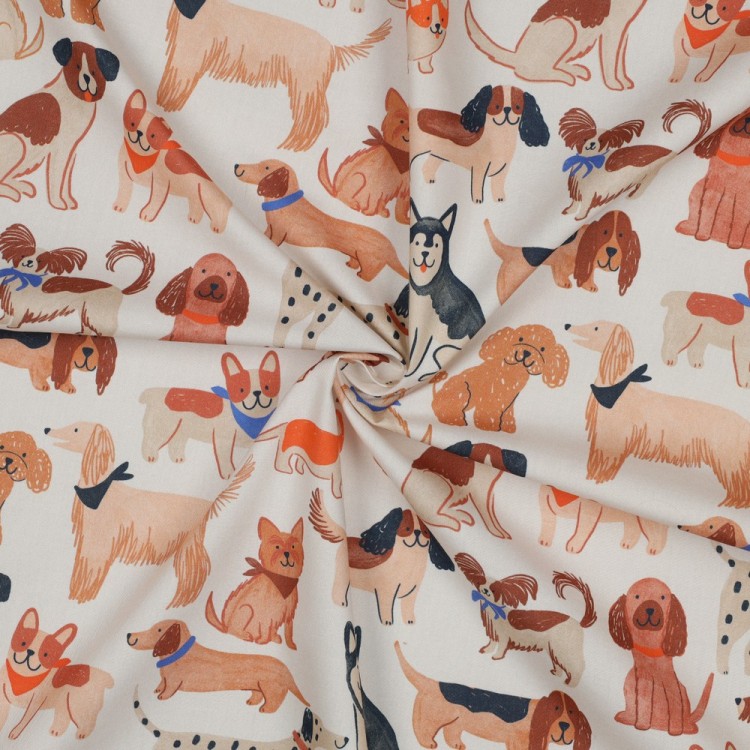 Tissu voile de coton - Chiens écru
