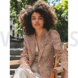 Tissu jacquard - Fleurs rose pâle