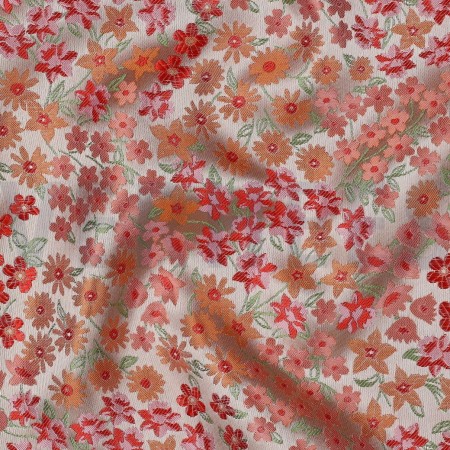 Tissu jacquard - Fleurs rose pâle