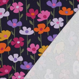Tissu jersey sweat French Terry - Flower navy