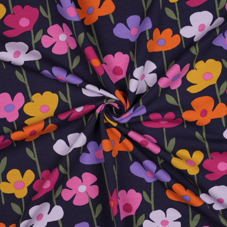 Tissu jersey sweat French Terry - Flower navy