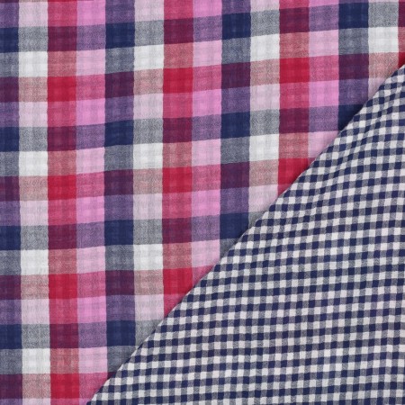 Tissu double gaze - Double carreaux lila
