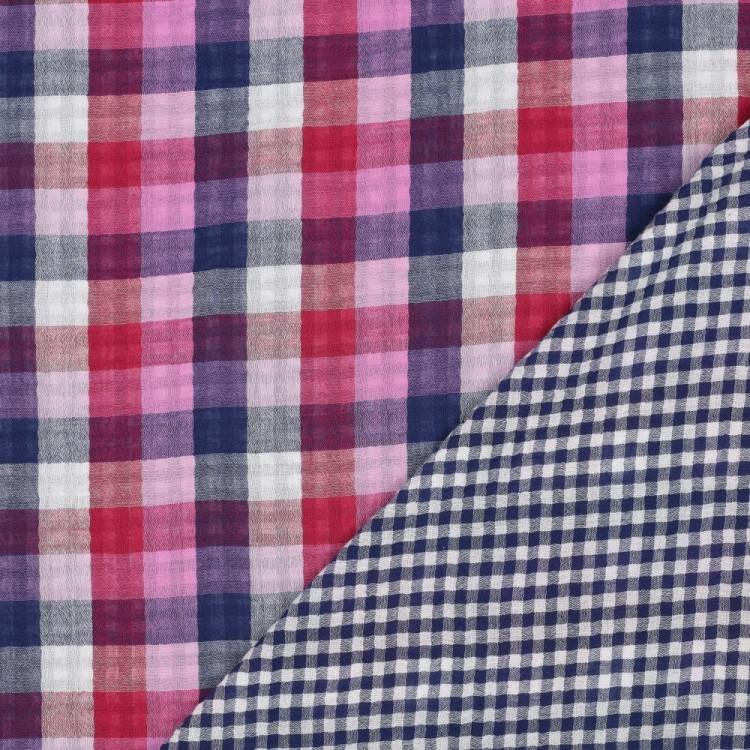 Tissu double gaze - Double carreaux lila