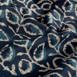 Tissu voile de coton - Feuilles indigo