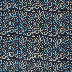 Tissu voile de coton - Feuilles indigo