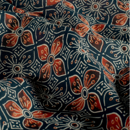 Tissu voile de coton - Fleurs indigo