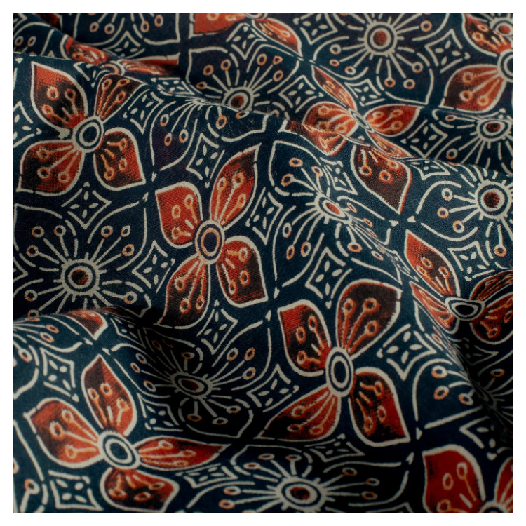 Tissu voile de coton - Fleurs indigo