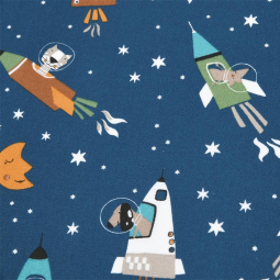 Tissu cotonnade - fusée bleu