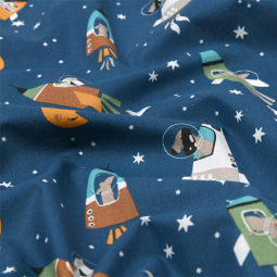 Tissu cotonnade - fusée bleu