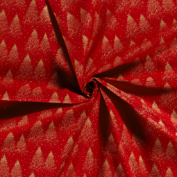 Tissu popeline de Noël - Sapin rouge