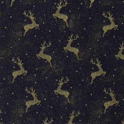 Tissu popeline de Noël - Rennes bleu marine