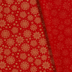 Tissu popeline de Noël - Flocons rouge