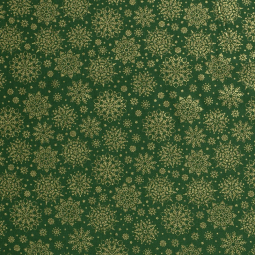 Tissu popeline de Noël - Flocons vert
