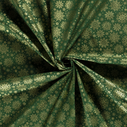 Tissu popeline de Noël - Flocons vert
