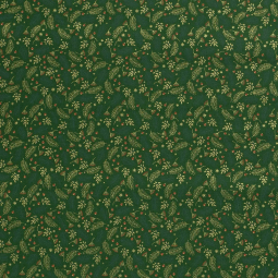 Tissu popeline de Noël - Branche de houx vert