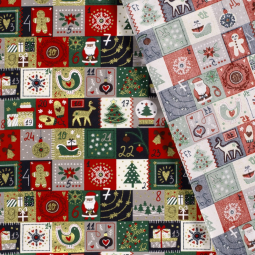 Tissu popeline de Noël - Patchwork Noël bleu marine