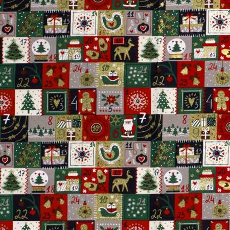 Tissu popeline de Noël - Patchwork Noël bleu marine