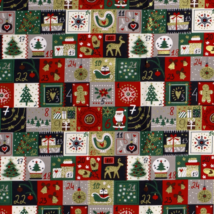 Tissu popeline de Noël - Patchwork Noël bleu marine