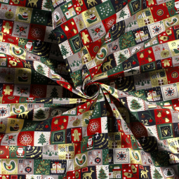 Tissu popeline de Noël - Patchwork Noël bleu marine