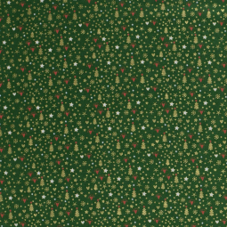 Tissu popeline de Noël - Sapin cœur vert