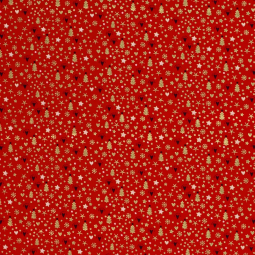 Tissu popeline de Noël - Sapin cœur rouge