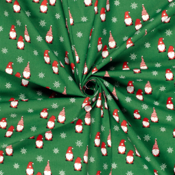 Tissu popeline de Noël - Gnome vert