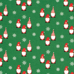 Tissu popeline de Noël - Gnome vert