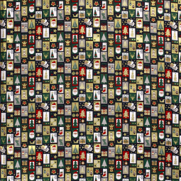 Tissu popeline de Noël - Etiquette bleu marine