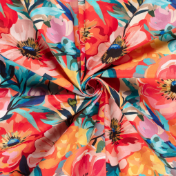 Tissu d'ameublement bachette - Fleurs fuchsia