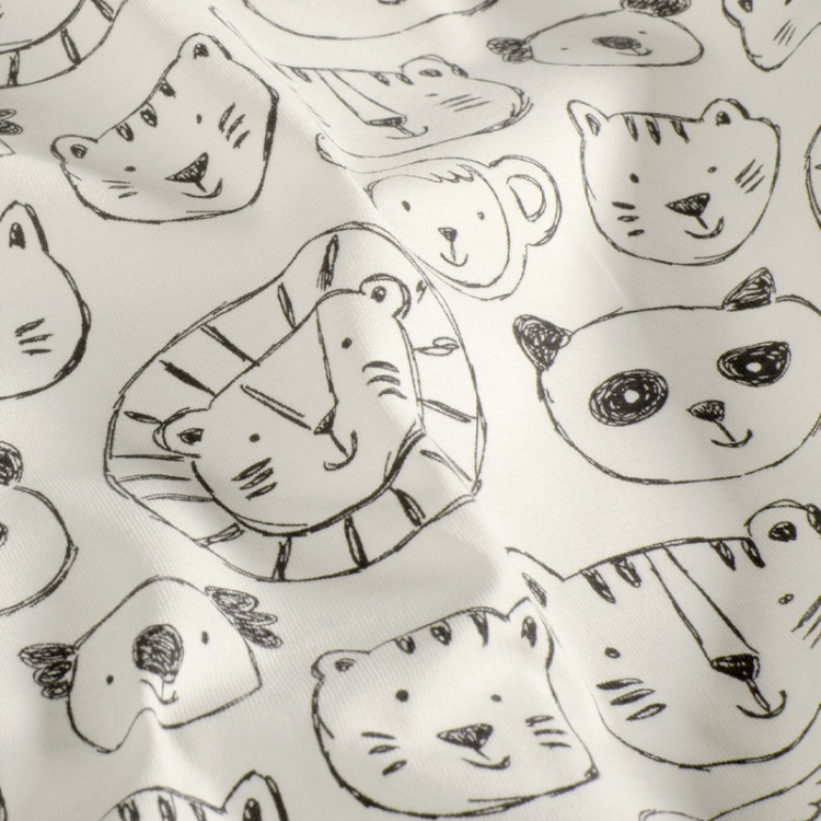 Tissu jersey coton - Animaux blanc cassé