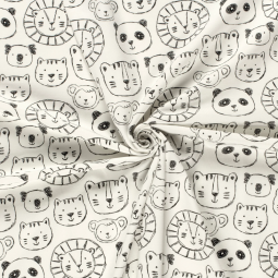 Tissu jersey coton - Animaux blanc cassé