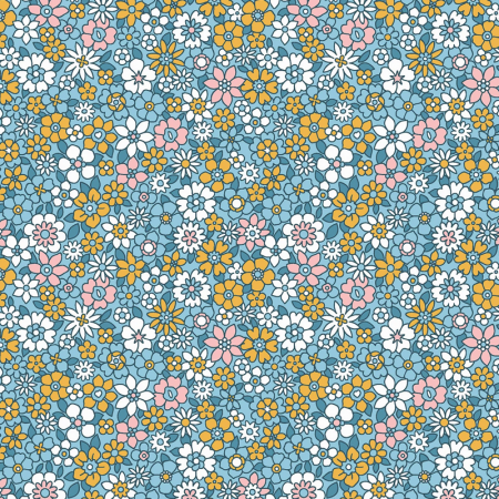 Tissu popeline - Fleurs lilou