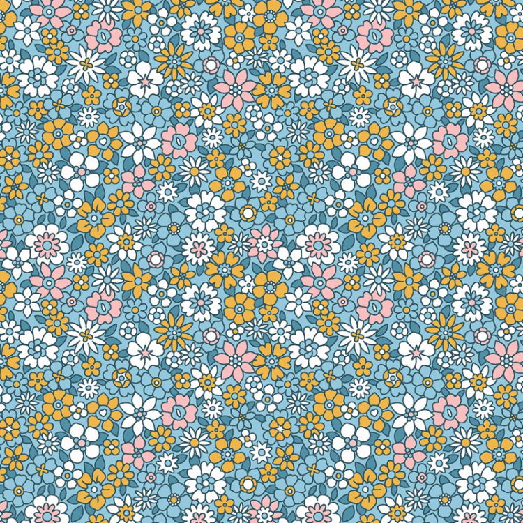 Tissu popeline - Fleurs lilou