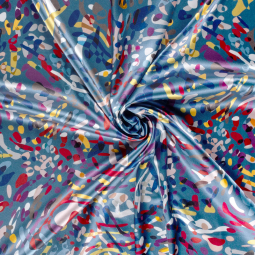 Tissu Polyester satin - Abstrait bleu acier