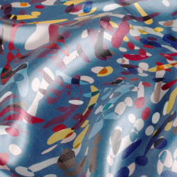 Tissu Polyester satin - Abstrait bleu acier