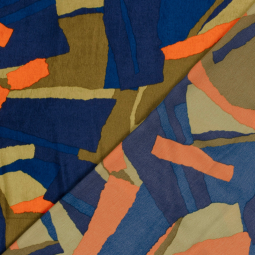 Tissu satin velvet - Abstrait vert olive