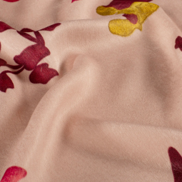 Tissu satin velvet - Feuillage vieux rose
