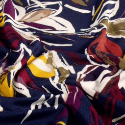 Tissu jersey viscose - Fleurs bleu marine