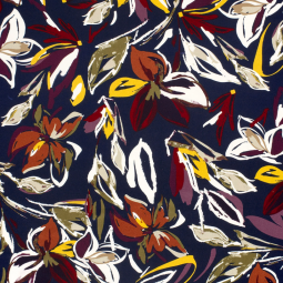 Tissu jersey viscose - Fleurs bleu marine