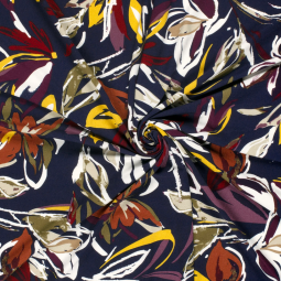 Tissu jersey viscose - Fleurs bleu marine