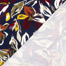Tissu jersey viscose - Fleurs bleu marine