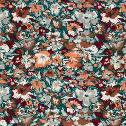 Tissu jersey viscose - Fleurs vert foncé